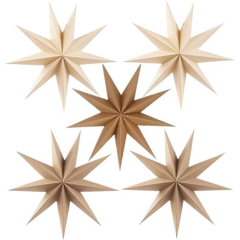 Lanternes étoiles en papier à 9 branches de 30 cm (12 pouces), décorations de Noël (lot de 5), Kizozo, étoiles à suspendre pour fenêtres intérieures/extérieures, décorations pour sapin de Noël (couleu (1/5)