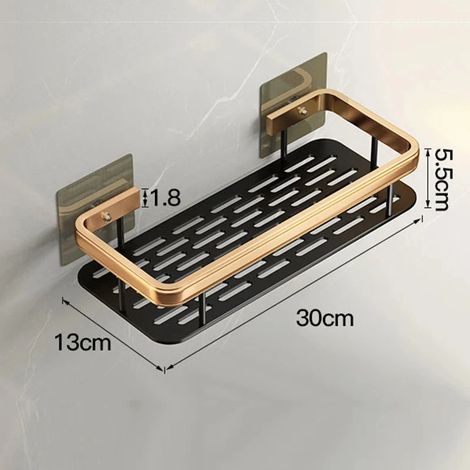 Étagère de salle de bain (Golden 1Square) en alliage d'aluminium, porte-shampoing, organisateur de maquillage, étagère de douche, accessoires de salle de bain, étagère d'angle murale sans perçage (1/5)