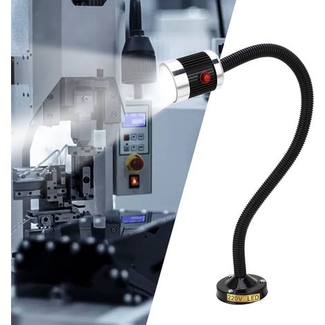 Lampe de travail pour machine-outil CNC avec base magnétique ronde, éclairage LED à col de cygne pour poinçonneuse et fraiseuse, lampe de table industrielle à tuyau flexible, lampe pour tour, base mag (1/5)
