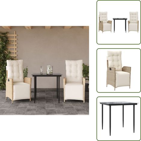 Cuscini per seduta - vidaXL Set da Pranzo da Giardino 3 pz con Cuscini Beige in Polyrattan - Cuscini per schienale