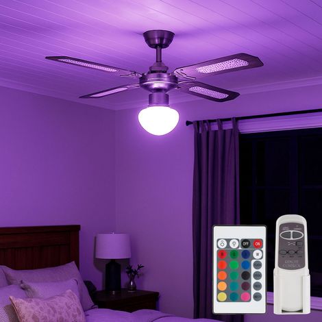 Deckenventilator mit Zugschalter Ventilatorlampe Decke 3 Stufen Ventilator mit Fernbedienung Deckenleuchte, dimmbar, Vor-Rücklauf, 1x RGB LED 9W 806Lm, D 106,6 cm
