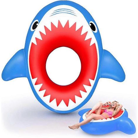 Bouée gonflable en forme de requin, à la structure épaisse, convenant aux adultes et aux enfants, pour une utilisation en piscine, à la plage et au lac.-AquaForge (1/4)