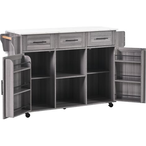 ELVMI Carrello da Cucina con 3 Cassetti, 3 Ante, Piano Ribaltabile e Portasciugamani in MDF Grigio 139 x 46 x 91.5 cm (1/5)