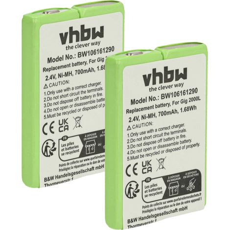 vhbw 2x Akku kompatibel mit Telecom Italy City tel pocket, City 2000, Citytel pocket schnurlos Festnetz Telefon (700 mAh, 2,4 V, NiMH) Grün (1/5)