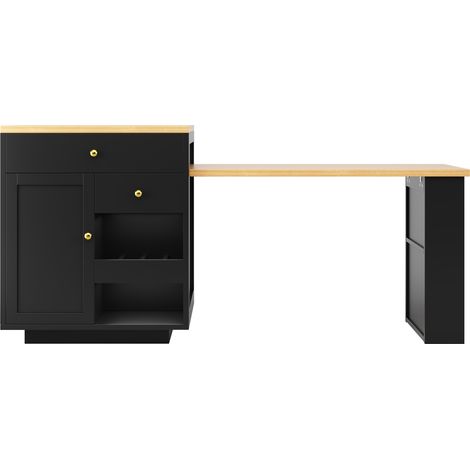 Meuble îlot de cuisine multifonction avec plateau extensible, 122,5–195,5 cm, blanc ou noir, capacité 60 kg (1/5)