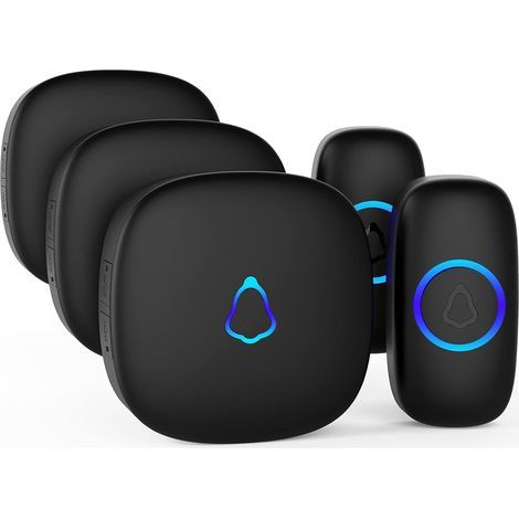 Wasserdichte, kabellose Außentürklingel mit 3 Empfängern und 2 batteriebetriebenen Sendern, 58 Klingelmelodien, 5 Lautstärkestufen (120 dB), LED-Anzeige, 300 m Reichweite, geeignet für Haus und Wohnun (1/5)