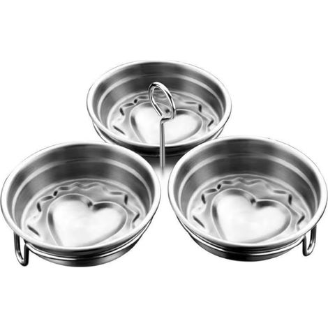 Vaporiera per uova in acciaio inossidabile 3 in 1, stampo per uova rotondo in metallo con cavità a forma di cuore, comodo strumento da cucina per la preparazione delle uova (1/5)