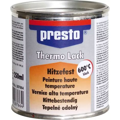 Presto – Peinture haute température 600°C 250ml – Antirouille pour métal – Excellente adhérence pour pot d'échappement et tuyaux de poêle
