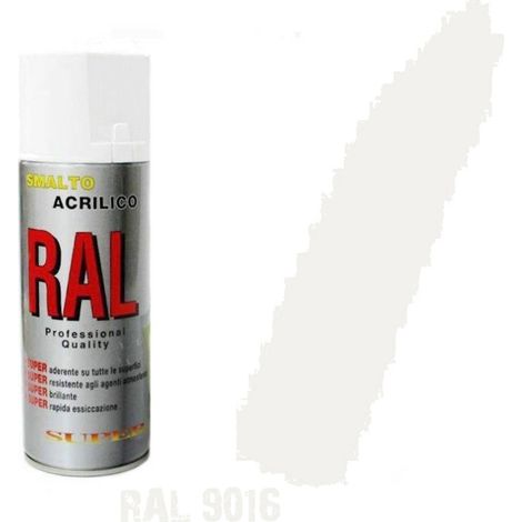 Bomboletta Spray Bianco Traffico RAL 9016 Acrilico Vernice Brillante Lucido Rapida Essicazione
