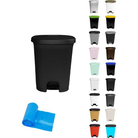 JARDIN202 - Cubo basura plástico moderno  Apertura con pedal  Cubo reciclar  27 litros + Bolsas (Negro - Negro) (1/5)