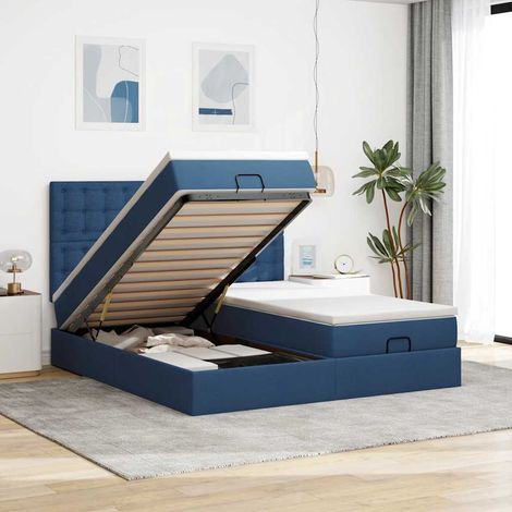 Ottoman-Bett mit Matratzen & LEDs Blau 180x200 cm Stoff