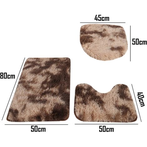 Set di 3 tappetini da toilette in peluche, assorbenti, antiscivolo, a pelo lungo (1/3)