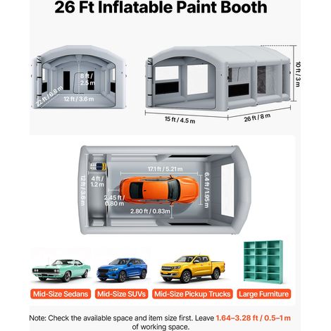 Cabine de Peinture Gonflable 8x4,5x3 m Souffleurs de 750W+950W Gris, Tente de Pulvérisation Portable avec Filtre en Coton et Espace… (1/5)