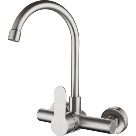 Rubinetto da cucina girevole in acciaio inossidabile, doppio foro, acqua calda e fredda per lavello da cucina (1/4)