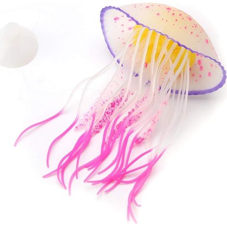 Aquarium-Ornament: Qualle, künstliche, leuchtend rote Silikonqualle, Dekoration für Aquarien [Rot]