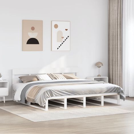 Bed Frame without Mattress White 200x200 cm Solid Wood Pine vidaXL (1/5)