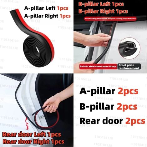 (Lot de 6 bandes d'étanchéité) Convient aux portières de voiture Toyota. Bande d'étanchéité double couche en caoutchouc, protection contre le bruit et la poussière. (1/4)