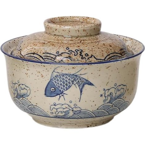 Ciotole da zuppa in ceramica con coperchio, 800 ml, adatte per Pho, ciotole da cereali in ceramica vintage giapponese, stoviglie asiatiche, adatte al microonde e alla lavastoviglie. (1/5)