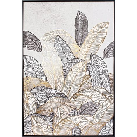 Quadro "Bold" stampa su tela foglie dorate con cornice MDF per arredo casa (1/4)