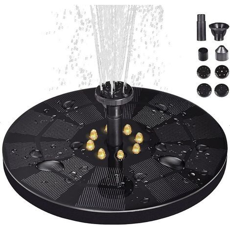 Fontaine solaire améliorée avec éclairage LED 3 W - Fontaine solaire à 8 jets d'eau - Fontaine solaire pour bain d'oiseaux et jardin (1/5)