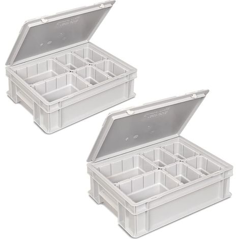BRB 2x Euro-Deckelbehälter mit 6 Einsatzkästen, LxBxH 400x300x130 mm, grau (1/3)
