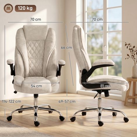 Fauteuil ergonomique, siège de bureau ajustable, accoudoirs escamotables, 70 x 70 x 114-122 cm, teinte sable (1/5)