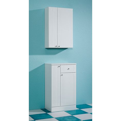 Badezimmer Schrank Set in weiß mit weiß Hochglanz NEMI-66, B/H/T ca. 50/200/33 cm (1/5)