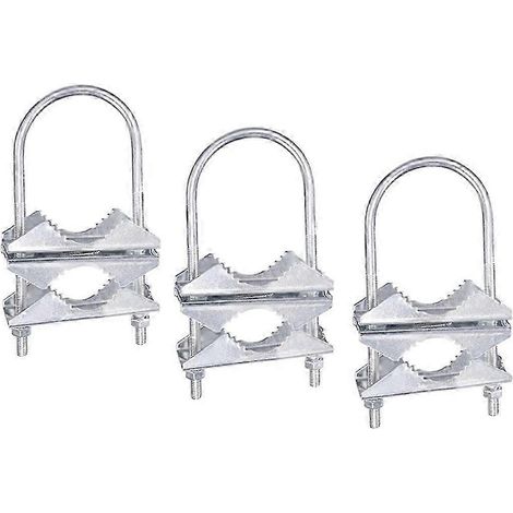 Kit de fixation pour antenne double (3 jeux) : support en V, boulons en U, visserie pour montage sur tuyau, compatible avec antennes Yagi WiFi, TV et CB. (1/5)