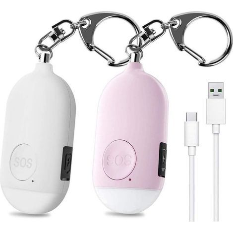 Système d'appel d'urgence personnel Pieces 130 DB, alarme de sécurité rechargeable avec lampe torche LED, alarme antivol, pour femmes, enfants et personnes âgées aventurières – Rose et blanc (1/5)