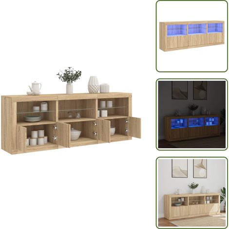 Sideboard mit LED-Leuchten Sonoma-Eiche 181,5x37x67 cm - Schreibtisch - Wohnzimmermöbel - Sideboard - Holz Sideboard - Eichefarbenes Möbel