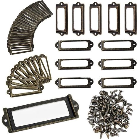 Lot de 30 porte-étiquettes en métal avec vis pour meubles, tiroirs, armoires, cartes, plaques de nom pour bureau, bibliothèque, étagères - Bronze (83x33mm) (1/5)