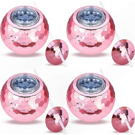 Lot de 4 verres à vin disco avec boule lumineuse clignotante, coupe festive LED pour soirées et événements (1/5)