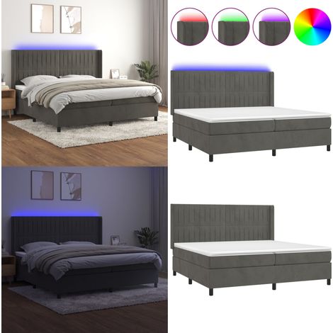 Sommier à lattes de lit matelas et LED Gris foncé 200x200 cm - Lit Plateforme - Lit Capitonné - Lit Design - Lit Velours - Lit Avec Rangement - Home & Living (1/5)
