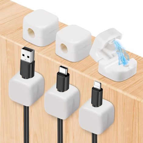 6 Pièces Clips de Gestion de Câbles Magnétiques,Clips de Câble Autocollants Organisateur de câbles de Bureau pour la Maison le Bureau la Cuisine, le Mur la Voiture la Chambre(A-Blanc) (1/5)