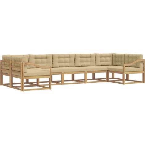 Conjunto de sofás de exterior con cojín 7 pcs y Beige vidaXL