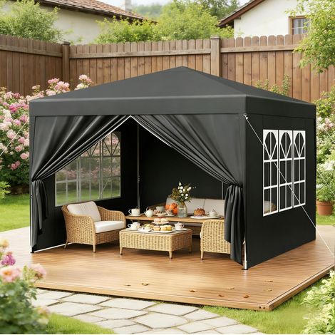 Tonnelle de jardin 3x3 m pliable anthracite OKMYHOME (1/4)