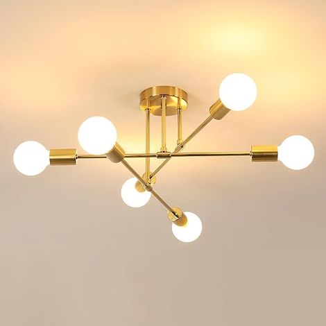 Goeco Industrial Sputnik Ceiling Light 6-Light, Vintage Gold Chandelier, Mid-Century Modern Pendant Lamp with E27 Base, Metal Hanging Light Fixture for Living Room Dining Room Kitchen Bedroom (1/5)