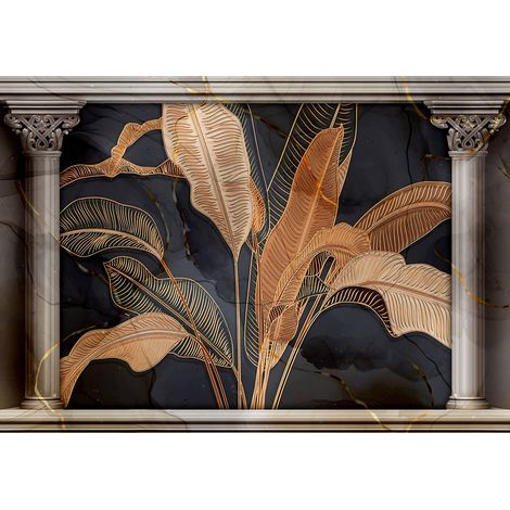 Papier peint panoramique - Feuilles tropicales 3D - 130 cm x 91 cm (1/2)