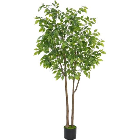 Palmera artificial de 160 cm de altura, para uso interior, fabricada en plástico, con maceta pesada y forma de árbol. (1/5)