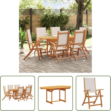 The Living Store 7-tlg. Garten-Essgruppe Massivholz Akazie und Textilene - Gartenmöbel - Essgruppe - Holztisch - Akasienholz - Gartenstuhl