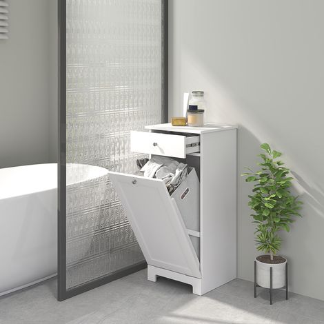 Blanc 40x38x90 cm - Armoire de salle de bain doté de panier à linge, meuble pliant avec sac en tissu pliant et tiroir