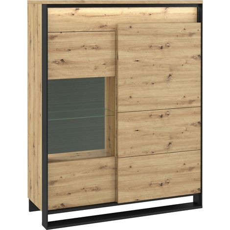 Étagère Luliru 105 , Avec des portes, Fermé, Stratifié, Verre trempé, MDF, Le nombre de portes: 2, Nombre de tiroirs: 0, 140x110x41cm, LED: Disponible
