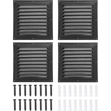 Ventilateur De Pignon En Aluminium 8"x8", 4Pcs Sortie D'Air Murale Extérieure Vents Carrés De Sous-Face Grille D'Air HVAC Avec Moustiquaire Intégrée, Noir (1/5)