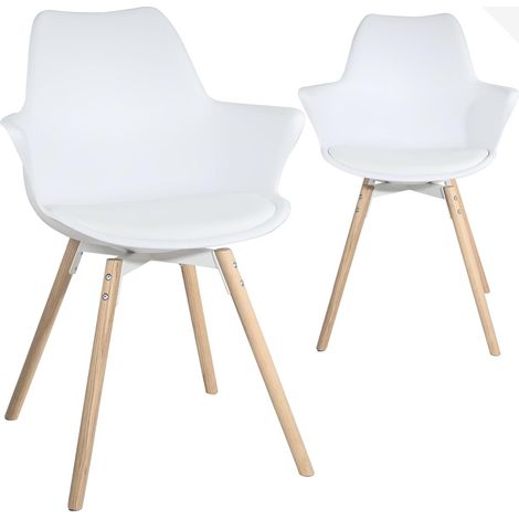 Moti Lot de 2 chaises de cuisine scandinaves avec pieds en bois et coussin intégré (blanc) (1/5)