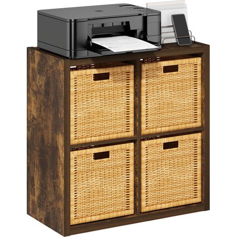 Bibliothèque, Étagère À 4 Compartiments, Structure Épaisse avec Fond Ouvert Réversible, 14,6 X 30 X 30 Cm, Idéale pour Le Salon, La Chambre Ou Le Bureau, Couleur Pin Ambré. (1/5)