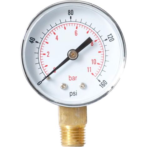 Manomètre à Air Comprimé Npt 0-160 Psi 0-11 Bar Boîtier Métallique, Chiffres Clairs, Mini Taille pour Gaz et Eau (1/5)