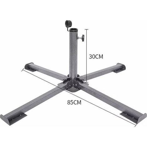 Soporte para sombrilla - Soporte para sombrilla de hierro plegable ajustable y portátil con cuatro patas - Soporte para sombrilla para jardín, camping - 85 x 85 x 30 cm (1/4)