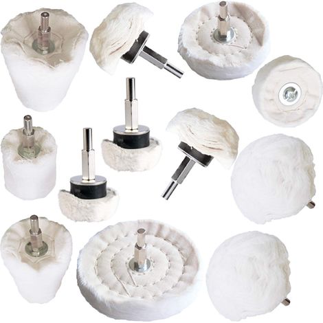Lot de 12 disques de polissage en flanelle blanche pour perceuse en métal, aluminium, acier inoxydable, chrome, bois, plastique, céramique, verre, tissu, coton, bijoux, etc (1/5)