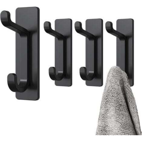 4-Piece Black Adhesive Wall Hooks, Bathroom Towel Rack, Kitchen Dishcloth Hook, Adhesive Coat Rack, No-Drill Wall Mount, Waterproof, Rustproof