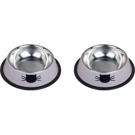 Juego de arenero para gatos de acero inoxidable, juego de comederos antideslizantes para mascotas, 2 piezas, 15,511,54,5 cm, gris. (1/5)